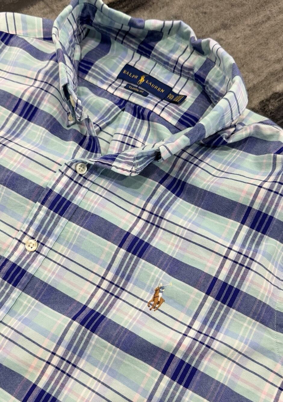 Polo Ralph Lauren Mens XXL Classic Fit Oxford Plaid Button Up Shirt Preppy Pony